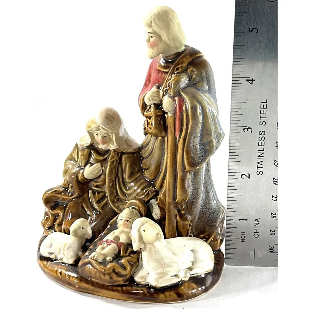 Vintage Ceramic Nativity Figurine Holy Family Baby Jesus Glazed Christmas 5.5”